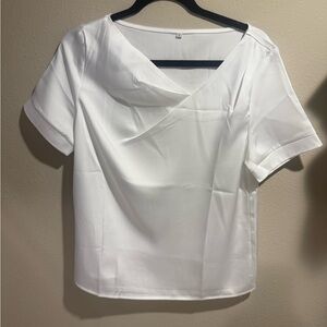 Elegant Flowy Unsymmetrical White Women's Blouse